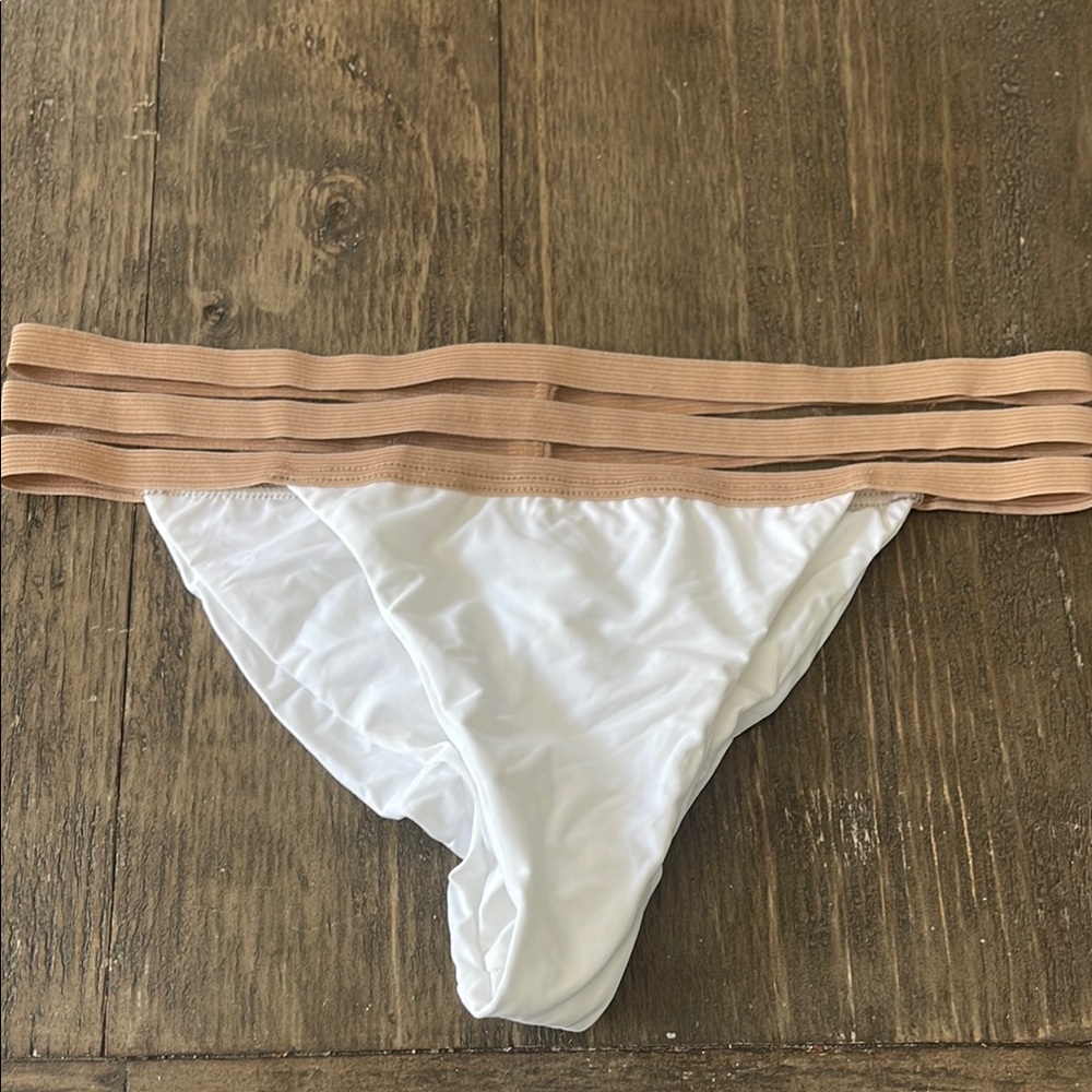 Beach Bunny White and Tan Bikini Bottom